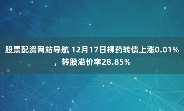 股票配资网站导航 12月17日柳药转债上涨0.01%，转股溢价率28.85%