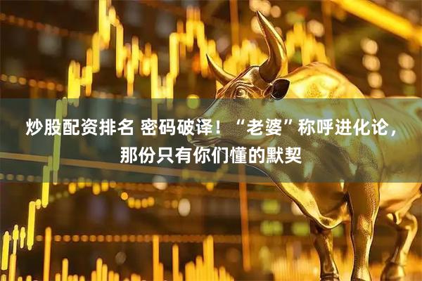 炒股配资排名 密码破译！“老婆”称呼进化论，那份只有你们懂的默契